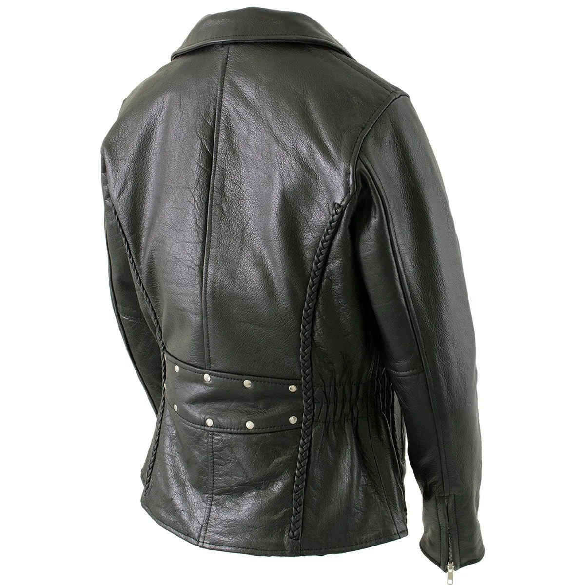 Xelement B8000 Black Motorcycle Leather Jacket for Women - Ladies Real Genuine Leather Biker Coat